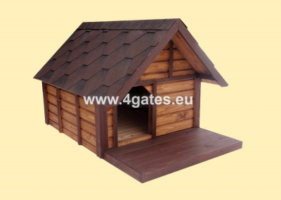 Kennel with a small roof overhang and a porch