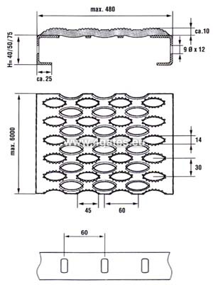 Cinkots profilēts metāla režģis; SERRATED; 2,0x40x400x6000mm
