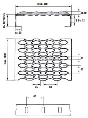 Оцинкованная профилированная решётка - настил SERRATED; 2,0x40x400x6000mm