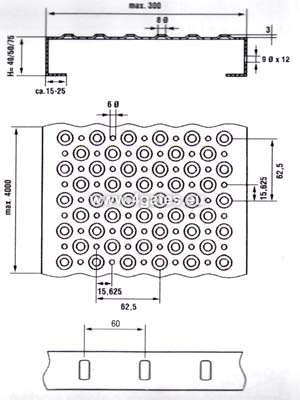 Cinkots profilēts metāla režģis; OFFSHORE; 2,0x40x300x6000mm