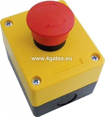 BFT SPCE External button panel with mushroom-head emergency button.