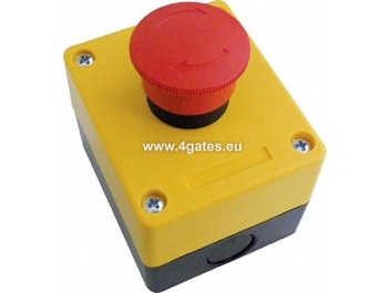 BFT SPCE External button panel with mushroom-head emergency button.