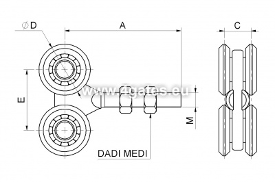 COMBI ARIALDO Роликовый блок 4PICCOLO, P=75kg, D=24mm, A=60mm (оцинковка)