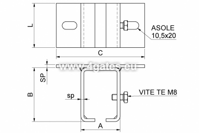 COMBI ARIALDO Ceiling adjustable support for track PICCOLO, 60x110mm, 41x48x3mm (galvanized)