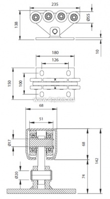 COMUNELLO Ruļļu bloks CGS-350.8Mini (8 ruļļi, cinkots) - kompl. x 2gab.