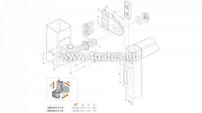 Петля LOCINOX GBMU M16 Длина винта : 110 мм (1001U+1002M+1034HDGA) (2 шт.)